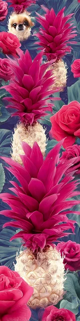 Free pineapple bookmark featuring a peeking dog with pineapples